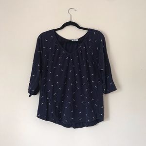 Navy Blue Top with Tan Birds
